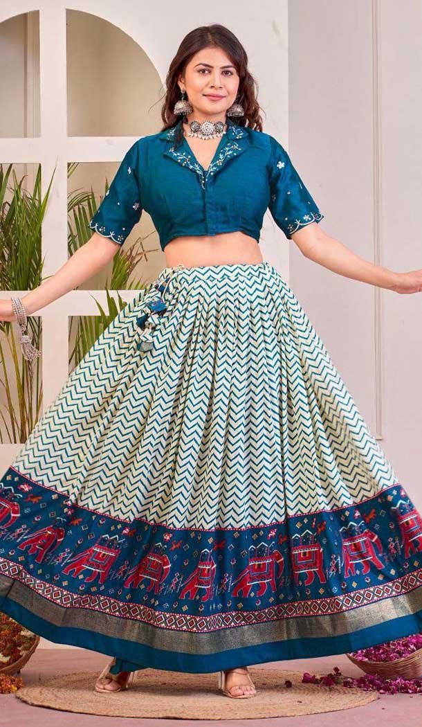 Rayon Cotton Patola Print Work Party Wear Lehenga Choli In Rama – 10056192143