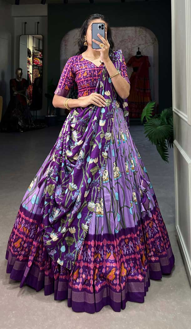 Purple Tussar Silk Zari Work Navratri Lehenga Choli – 10069192178