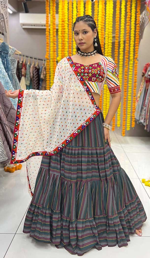 Multi Color Maslin Digital Printed Navratri Lehenga Choli – 10047192080