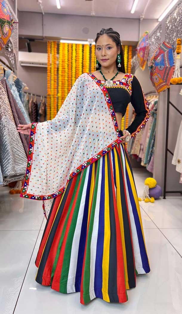 Maslin Multi Color Digital Printed Navratri Lehenga Choli – 10047192081