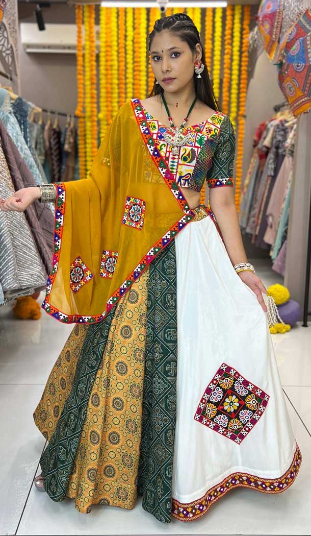 Fancy Multi Color Maslin Rayon Sequence Work Navratri Lehenga Choli – 10047192088