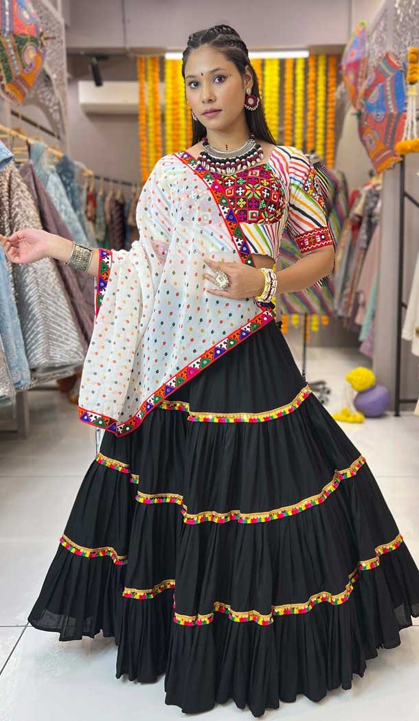 Black And Grey Maslin Rayon Sequence Work Navratri Lehenga Choli – 10047192089