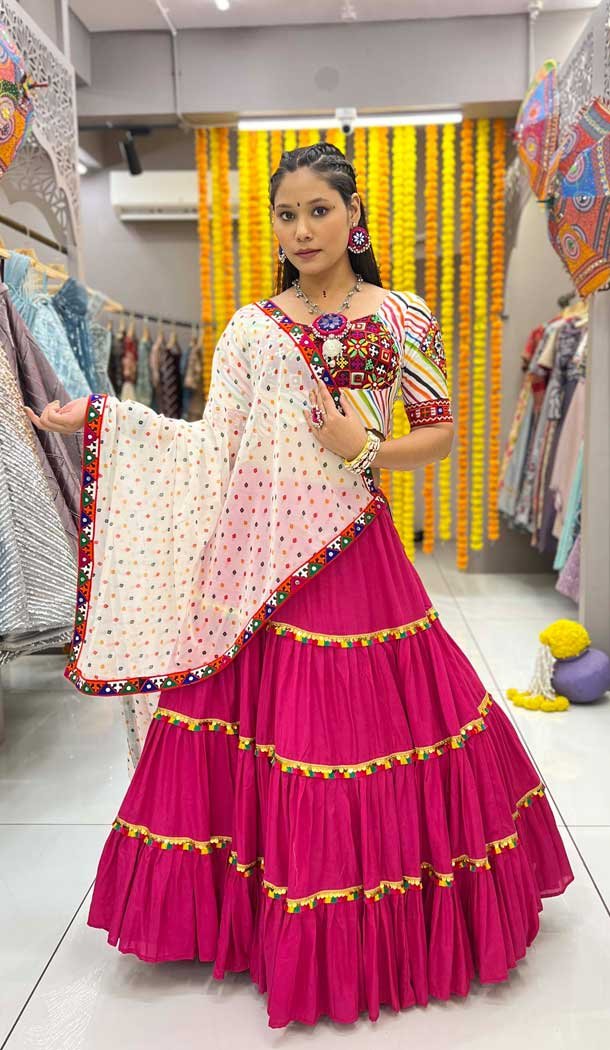 Pink And Magenta Maslin Digital Printed Navratri Lehenga Choli – 10047192090