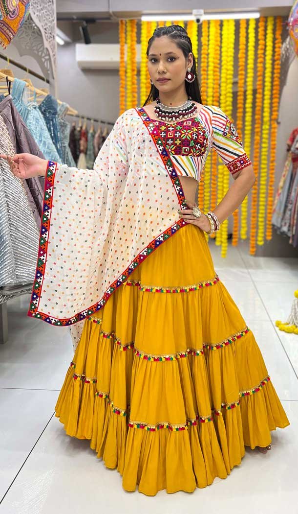 Yellow Rayon Digital Printed Navratri Lehenga Choli – 10047192091