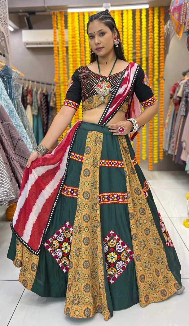 Rayon Digital Printed Navratri Lehenga Choli In Green – 10047192093