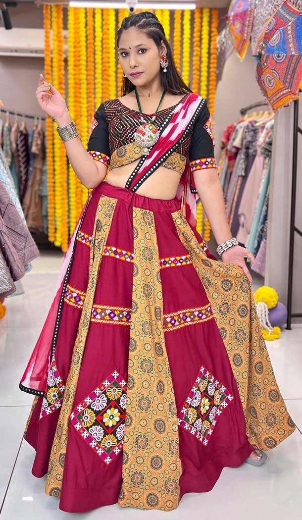 Maroon Rayon Digital Printed Navratri Lehenga Choli – 10047192094