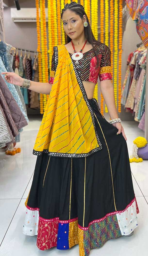 Rayon Digital Printed Navratri Lehenga Choli In Black – 10047192095