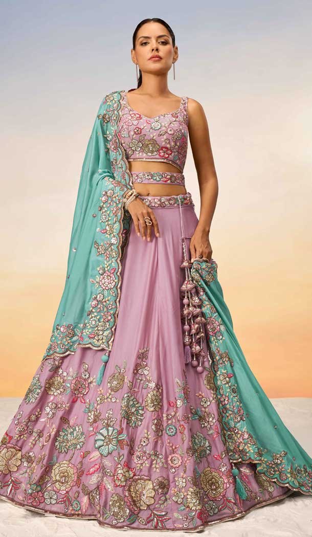 Mauve Georgette Embroidered Designer Wear Lehenga Choli – 10083192267