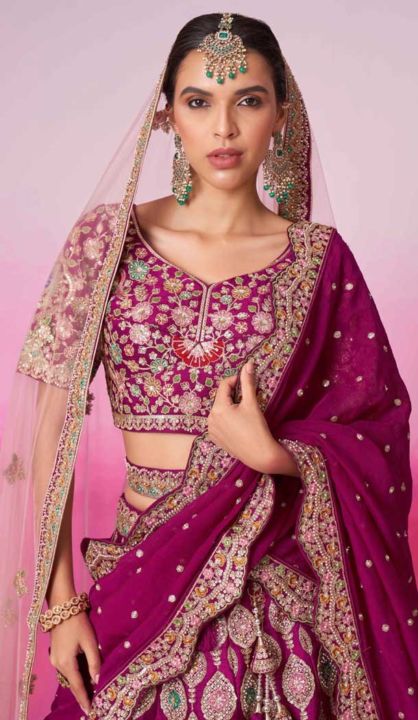 Burgundy Silk Embroidery Wedding Wear Lehenga Choli – 10084192273