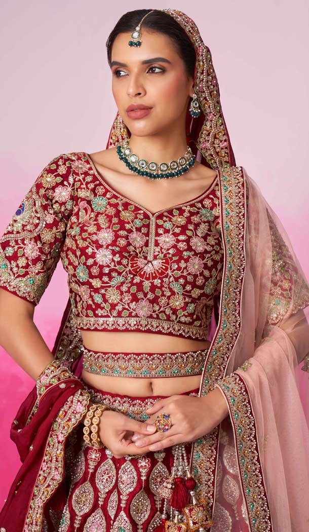 Red Silk Embroidery Wedding Wear Lehenga Choli – 10084192276