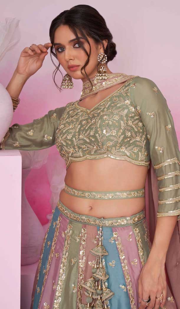 Multi Color Poly Chiffon Embroidery Wedding Wear Lehenga Choli – 10084192277