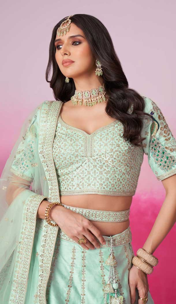 Sea Green Silk Embroidery Wedding Wear Lehenga Choli – 10084192280