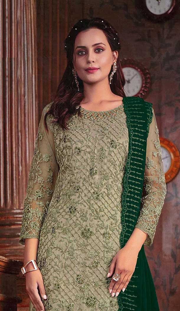 Butterfly Net Embroidered Pakistani Style Palazzo Suit In Pista Geen – 10099192357