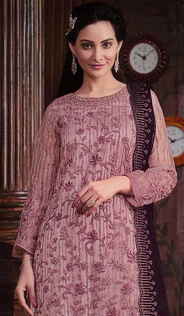 Butterfly Net Embroidered Pakistani Style Palazzo Suit In Lavender – 10099192361