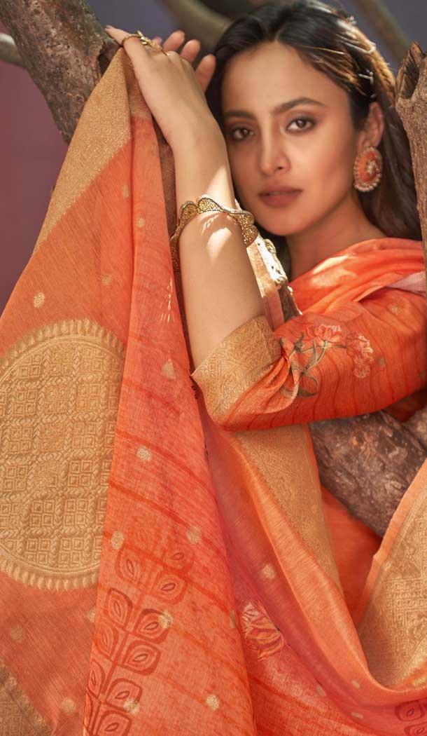 Orange Chanderi Digital Printed Pakistani Style Salwar Kameez – 10108192394