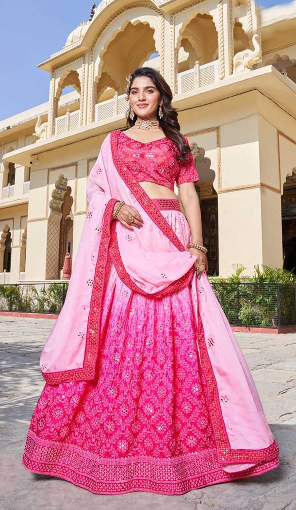 Pink Soft Organza Sequins Work Designer Wear Lehenga Choli – 10109192396