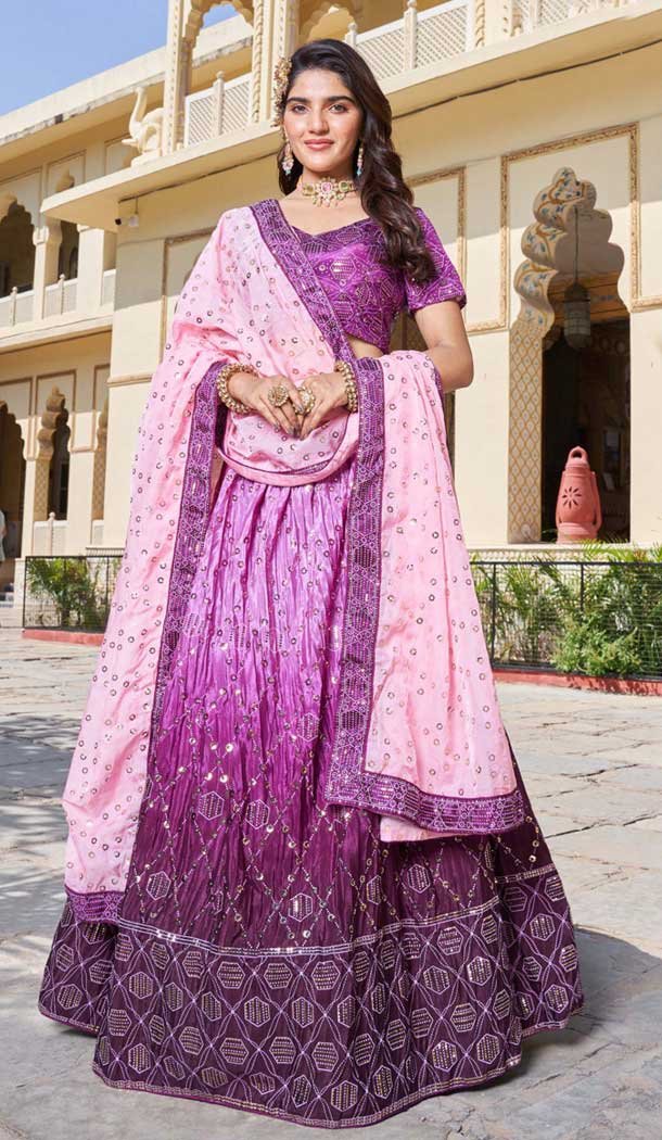 Purple Soft Organza Sequins Work Designer Wear Lehenga Choli – 10109192398