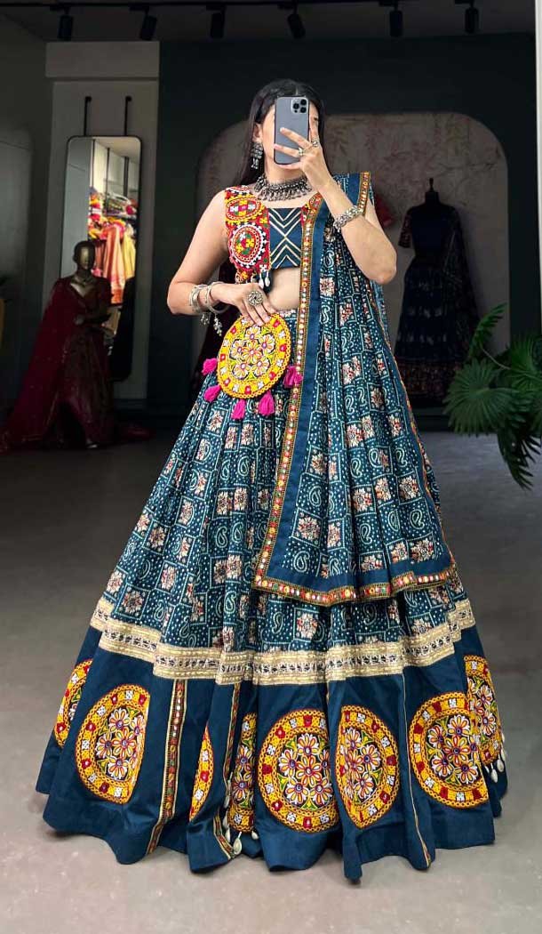 Multi Color Pure Rayon Print Work Navratri Wear Lehenga Choli – 10097192338