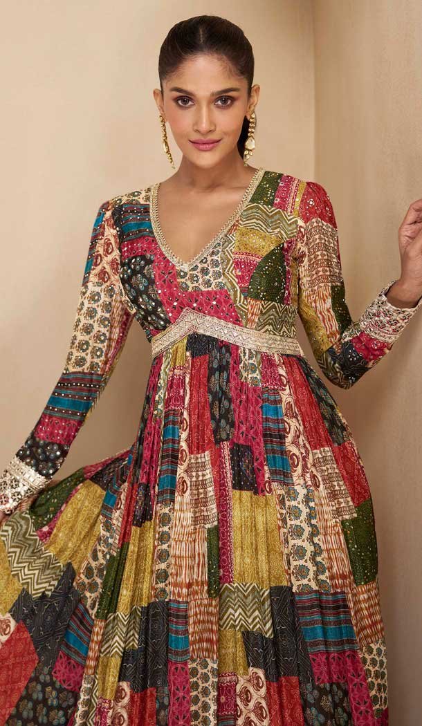 Georgette Embroidered Party Wear Readymade Gown In Multi Color – 10111192404