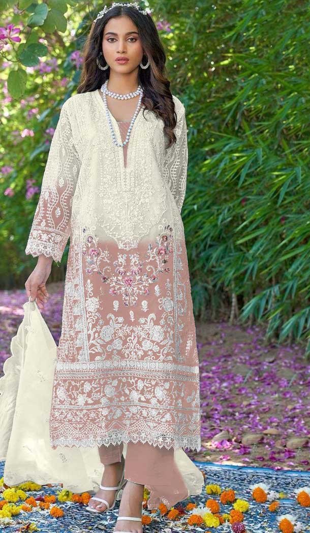 Organza Embroidered Pakistani Style Salwar Kameez In Light Brown – 10094192326