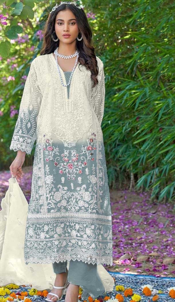 Organza Embroidered Pakistani Style Salwar Kameez In Dusty Blue – 10094192329