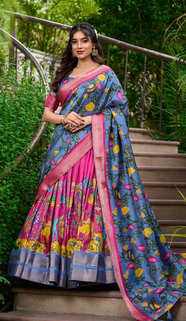 Pink Dola Silk Zari Weaving Work Party Wear Lehenga Choli – 10167192674