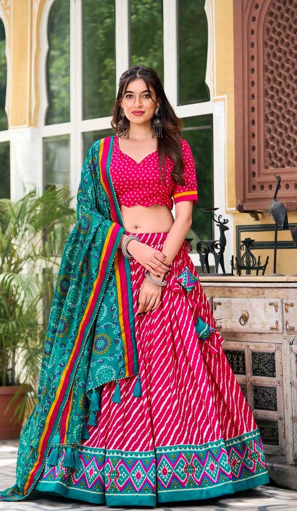 Tussar Silk Patola Print Party Wear Lehenga Choli In Pink – 10169192680