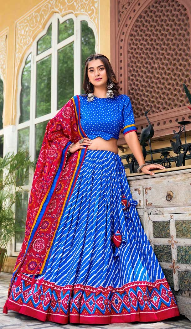 Tussar Silk Patola Print Party Wear Lehenga Choli In Blue – 10169192681