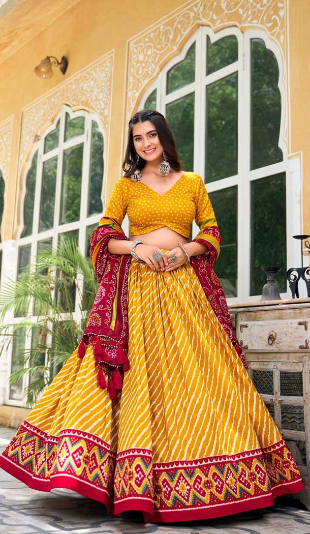 Tussar Silk Patola Print Party Wear Lehenga Choli In Yellow – 10169192683