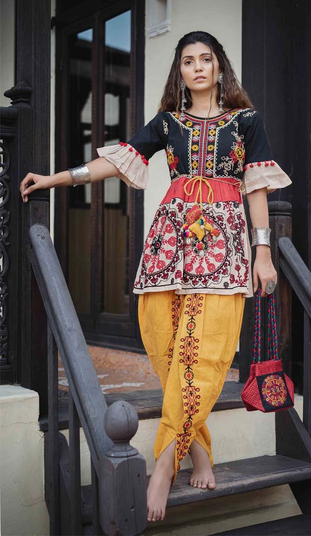 Multi Color Khadi Linen Gujrati Navratri Special Dress -6195772895