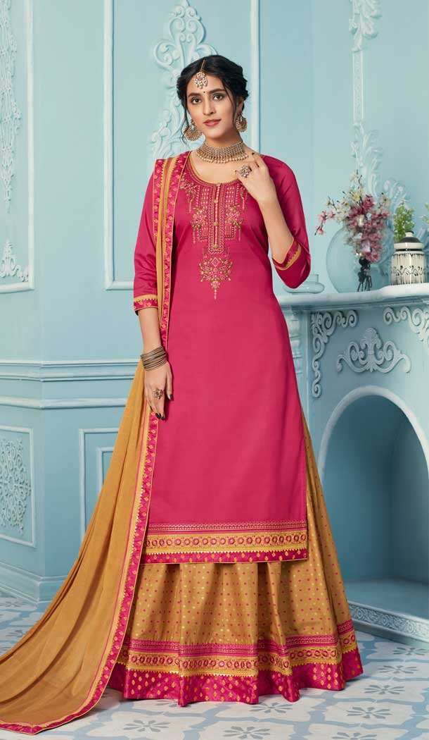 Scintillating Pink Color Jam Silk Color Heavy Designer Party Wear Lehenga Suit -9230109380