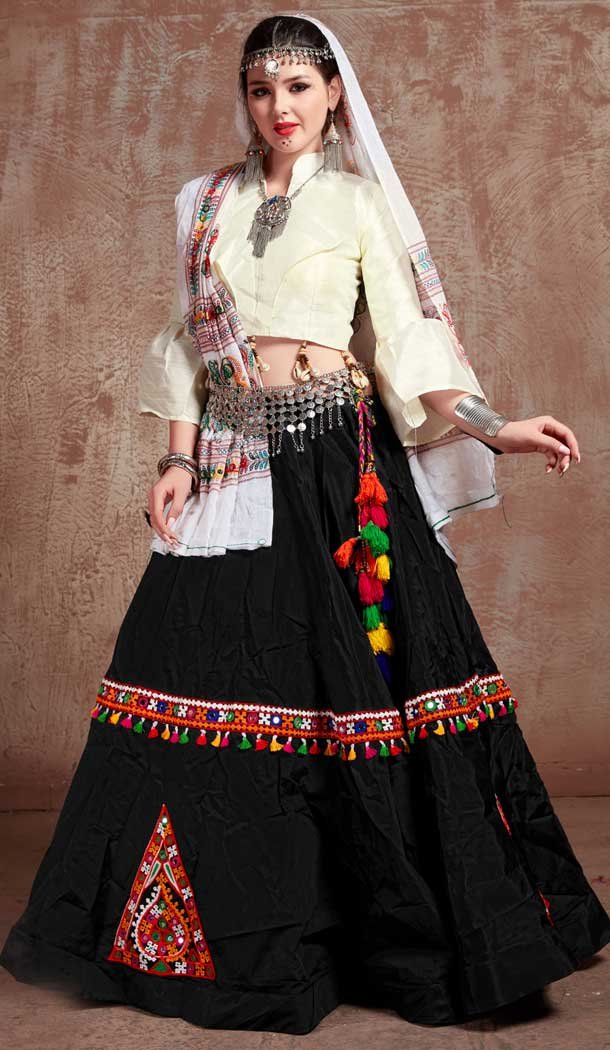 Black Color Tafeta Silk Designer Navratri Festive Special Lehenga Choli -1118127593