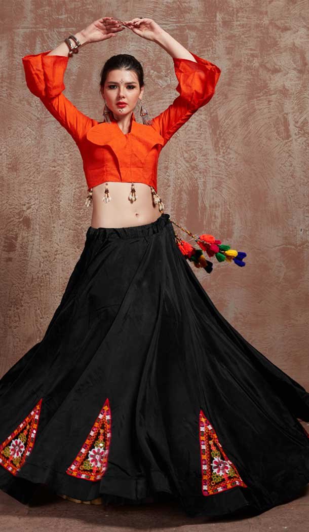 Black Color Tafeta Silk Designer Navratri Festive Special Lehenga Choli -1118127597