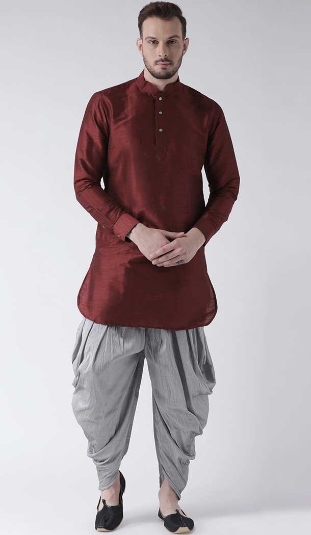 Maroon Color Art Dupion Silk Designer Party Wear Readymade Dhoti Kurta -2115136238