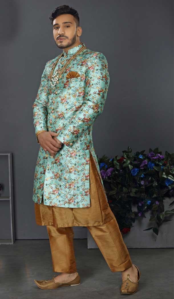 Multi Color Jacquard Art Silk Designer Men’s Wedding Wear Sherwani – 2802142208