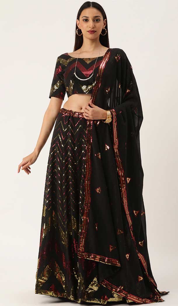 Black Color Georgette Traditional Party Wear Plus Size Lehenga Choli -3182145035