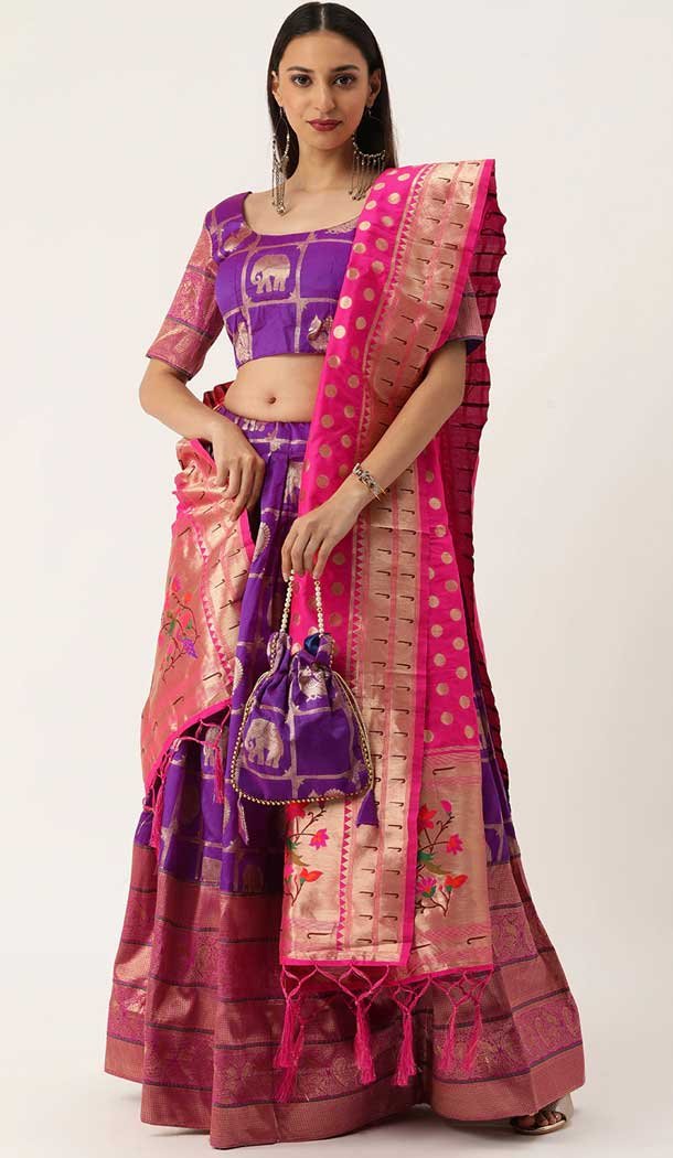 Purple Color Jacquard Traditional Party Wear Plus Size Lehenga Choli -3182145036