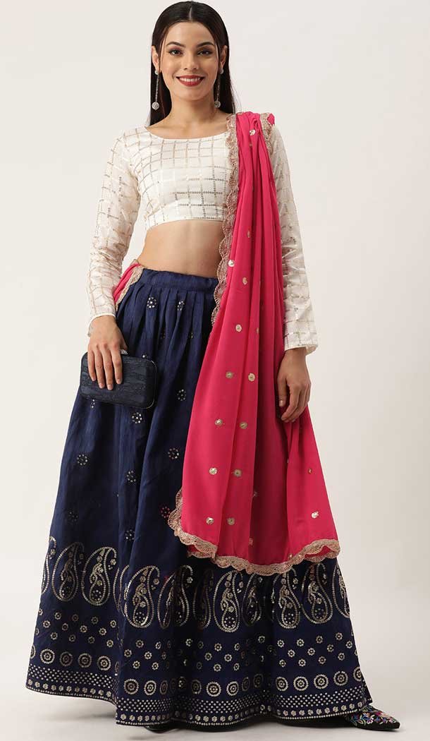 Navy Blue Color Mono Banglory Traditional Party Wear Plus Size Lehenga Choli -3188145061