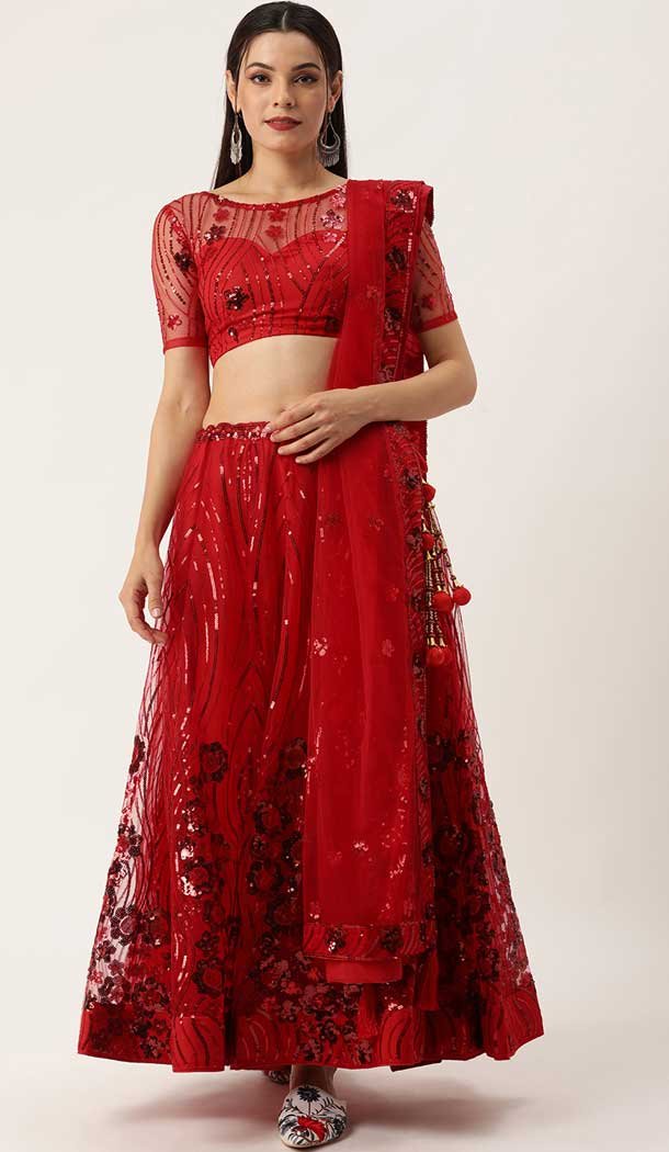 Red Color Net Traditional Party Wear Plus Size Lehenga Choli -3188145062