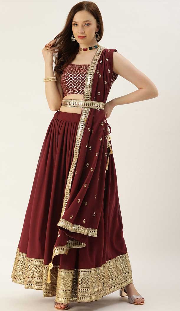 Maroon Color Georgette Traditional Party Wear Plus Size Lehenga Choli -3189145063