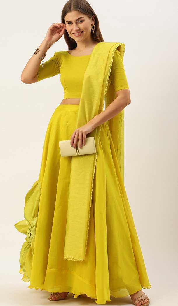 Lemon Yellow Color Rajwadi Chanderi Silk Traditional Party Wear Plus Size Lehenga Choli -3191145071