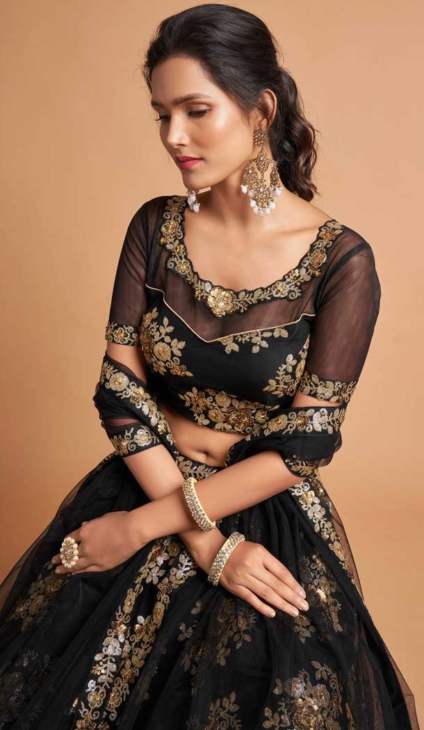 Black Color Soft Net Fancy Festive Wear Plus Size Lehenga Choli – 3700149109