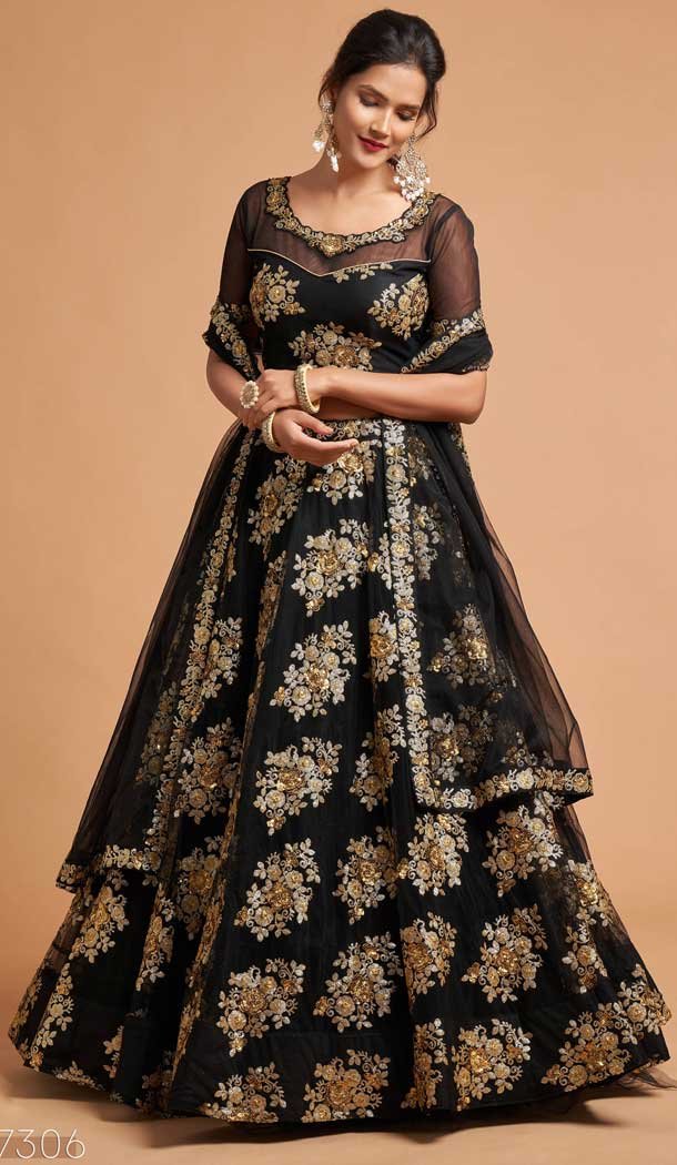 Black Color Soft Net Fancy Festive Wear Plus Size Lehenga Choli – 3700149109