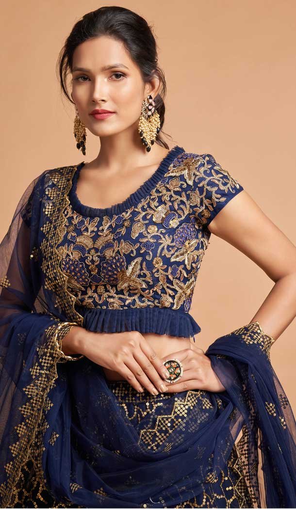 Royal Blue Color Soft Net Fancy Festive Wear Plus Size Lehenga Choli – 3700149114