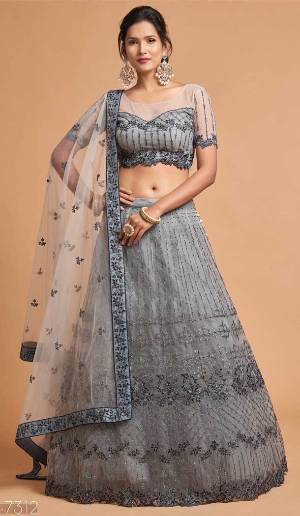 Ash Grey Color Soft Net Fancy Festive Wear Plus Size Lehenga Choli – 3700149115