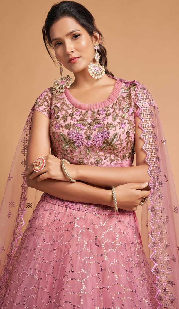 Rose Pink Color Soft Net Fancy Festive Wear Plus Size Lehenga Choli – 3700149116