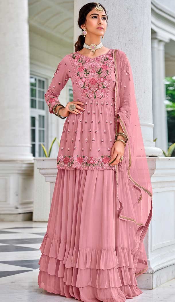 Blush Pink Color Viscose Georgette Designer Party Wear Sharara Suit – 3714149221