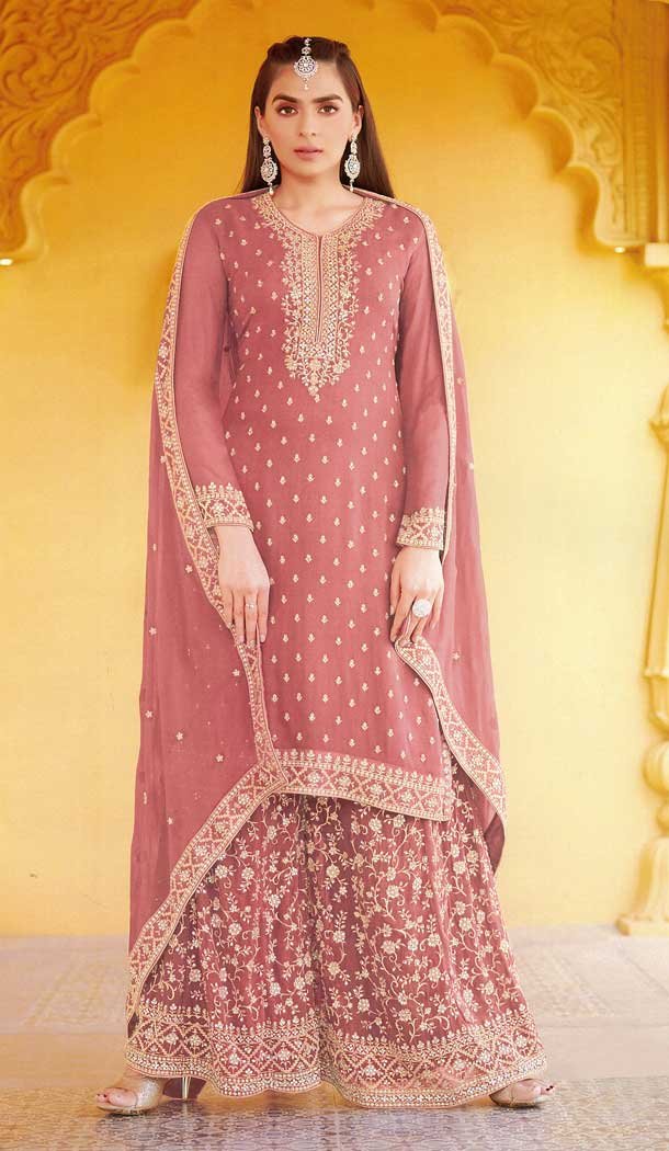 Blush Pink Color Faux Georgette Designer Party Function Wear Palazzo Suit – 3723149267