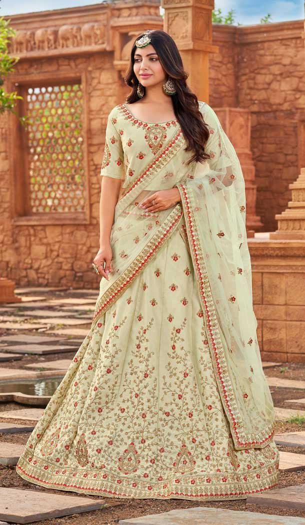 Mint Green Color Malai Satin Designer Party Wear Plus Size Women Lehenga Choli -3751149437