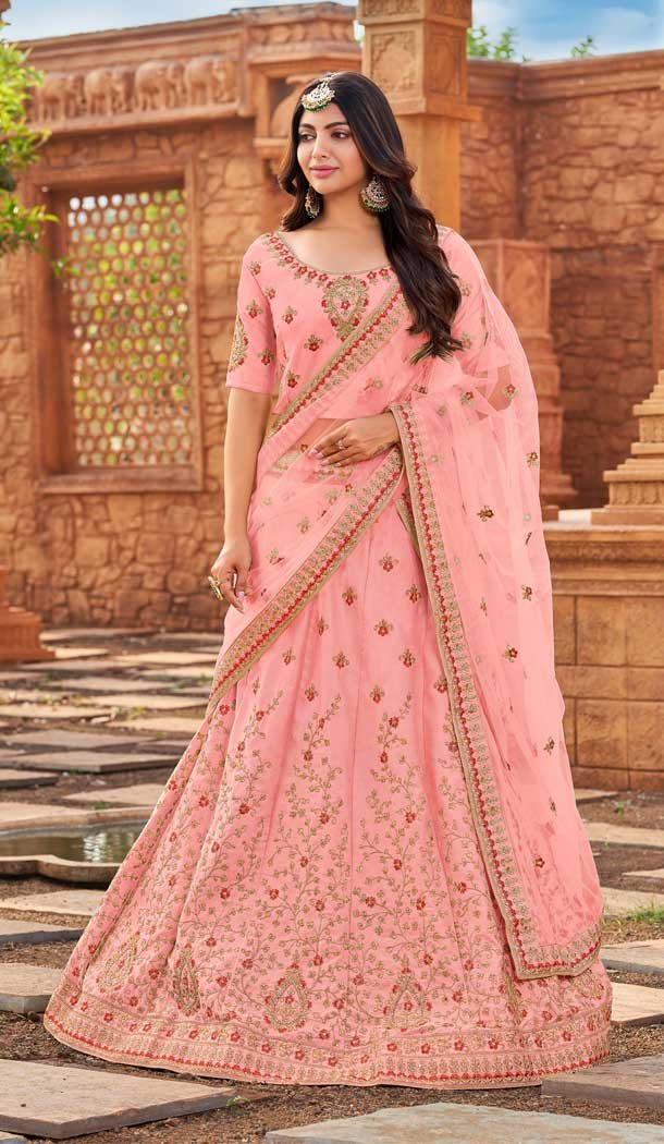 Baby Pink Color Malai Satin Designer Party Wear Plus Size Women Lehenga Choli -3751149438